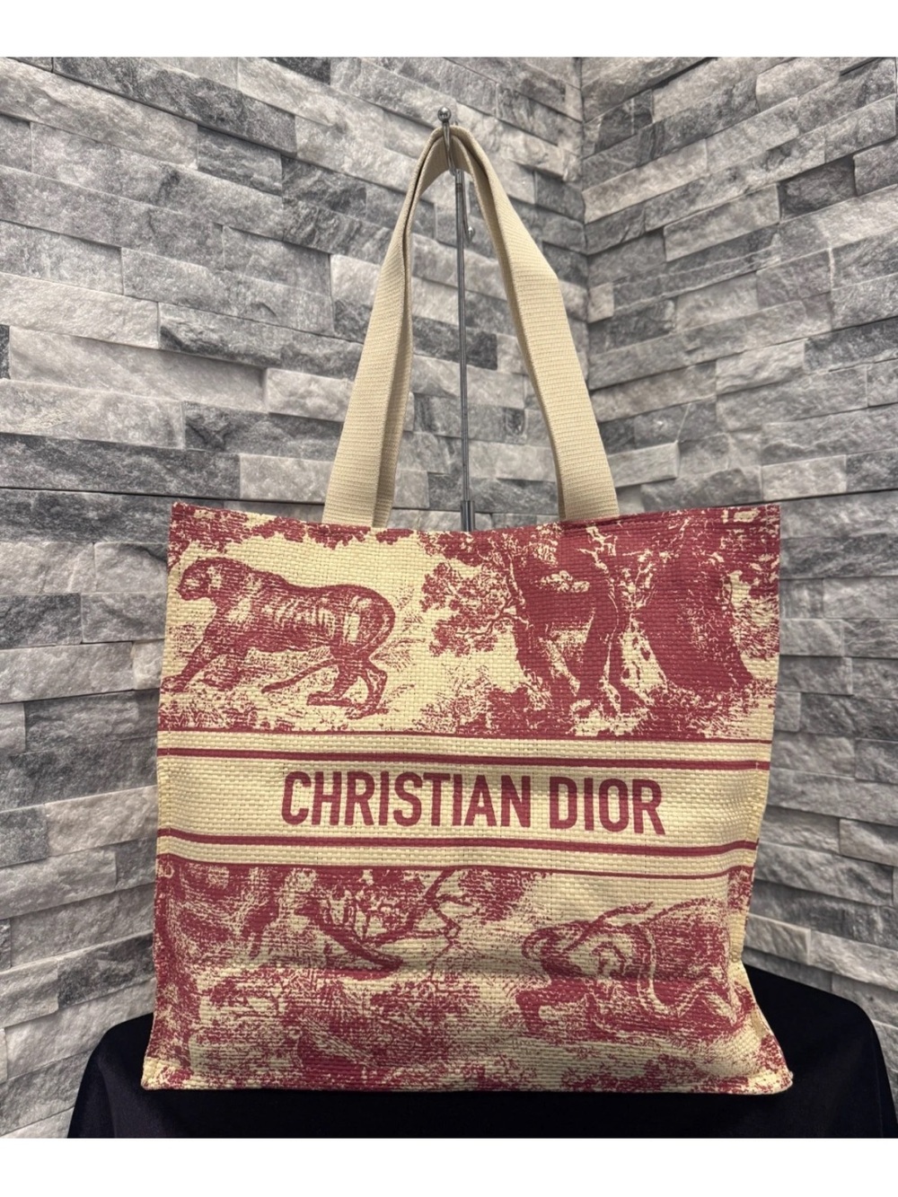 Christian Dior Toile Tote in Red and Cream